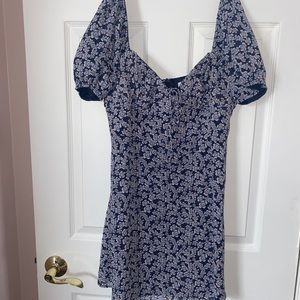 Off the shoulder floral blue mini dress